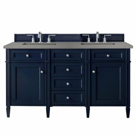 JAMES MARTIN VANITIES Brittany 60in Double Vanity, Victory Blue w/ 3 CM Grey Expo Quartz Top 650-V60D-VBL-3GEX